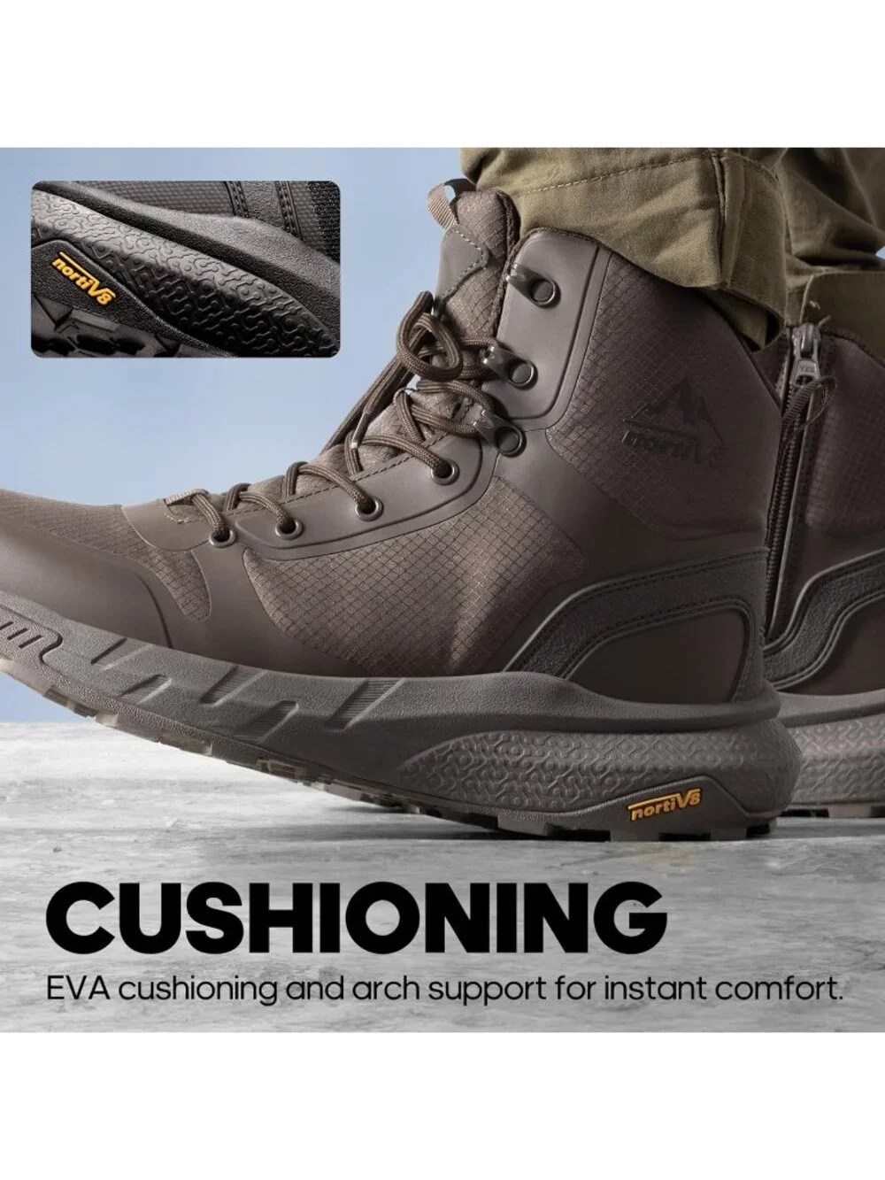 Men's 01-Brown Nylon Tactical Military Boots Side Zipper Work Combat Shoes - Picture 3 of 6
